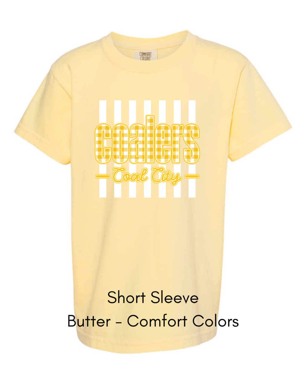 Yellow Plaid White Stripe Coalers - COMFORT COLORS ADULT (Copy)