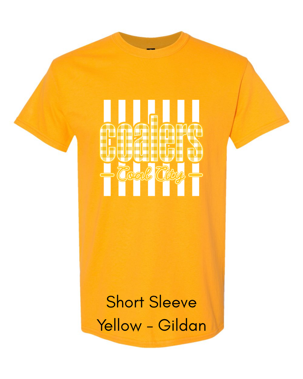 Yellow Plaid White Stripe Coalers - GILDAN ADULT